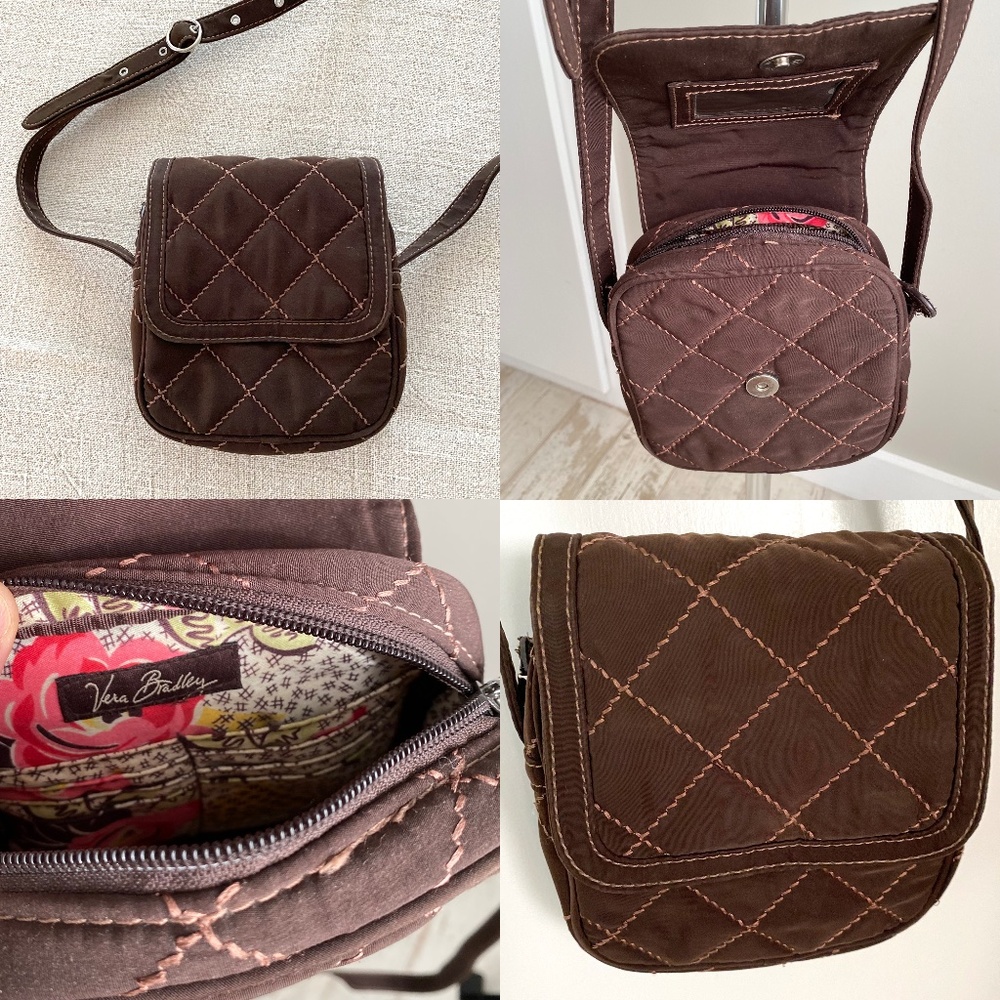 Vera Bradley Brown Quilted Crossbody with Floral Interior